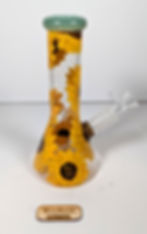 Right side view of the "Golden Sunflower 8" Bong" showing off the hand-painted sunflowers