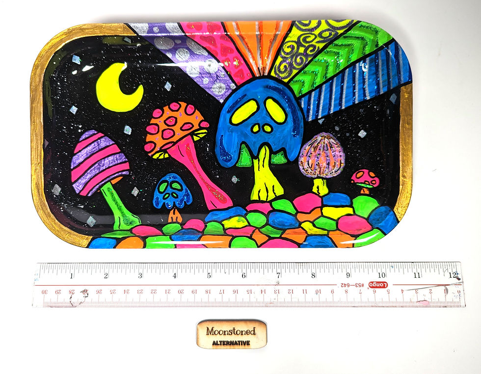 Thumbnail: Sizing view of the "Cosmic Fungi" Medium Herb Rolling Tray with a ruler