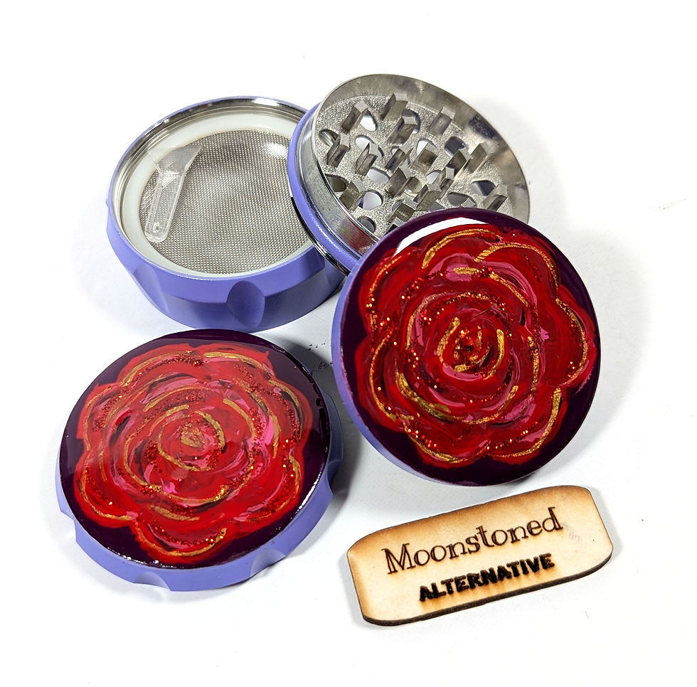 Thumbnail: glitter rose herb grinder features a 5pc aluminum build with kief scoop