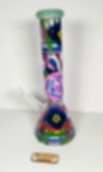 Right side view of the "Pansy Pride" 10" bong showing off the floral and rainbow details.
