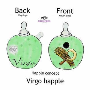 graphic image of a concept design for a Virgo astrology inspired custom happle hash pipe concept by Moonstoned Alternative