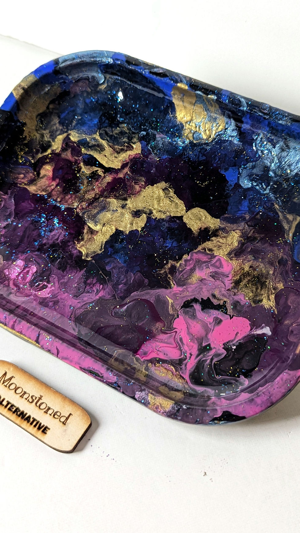 Side view of the Between Worlds | Bisexual Pride Mini Rolling Tray against a white background