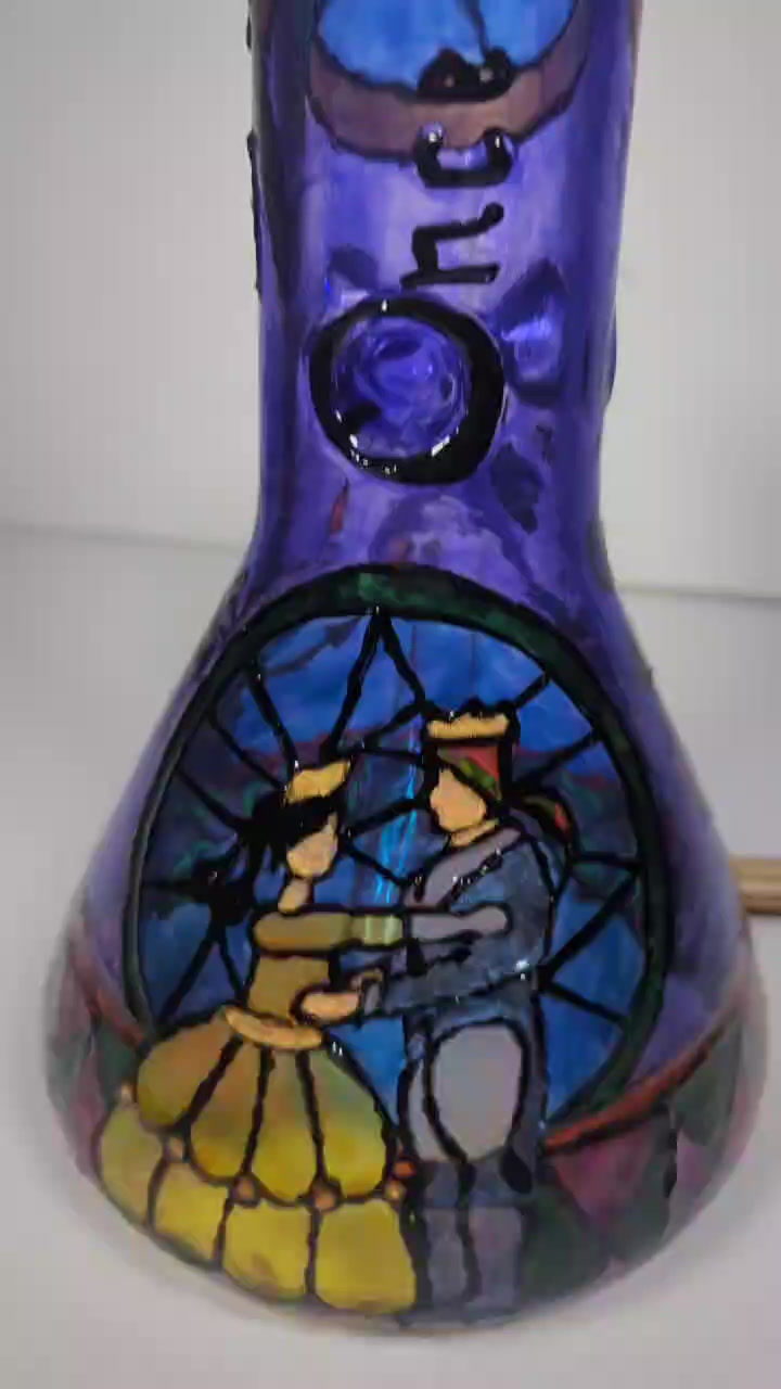 Thumbnail: Close up video view of the hand-painted details on the "Enchanted Rose" 12" Bong.