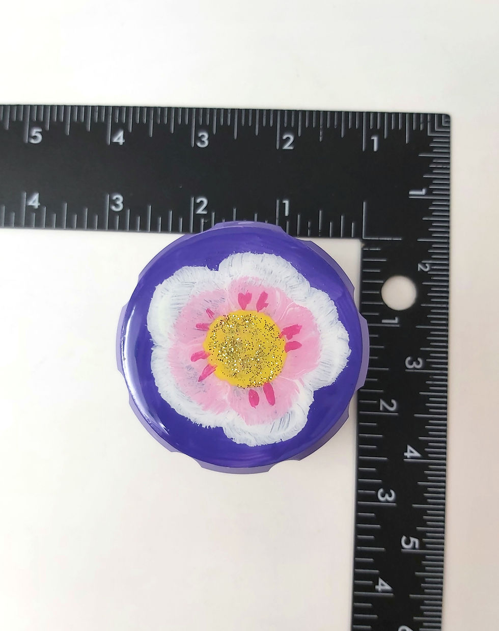 Thumbnail: Sizing view of the "Ombre Daisies" 4pc Grinder with ruler. 