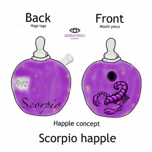 graphic concept design for a scorpio astrology inspired custom happle hash pipe by Moonstoned Alternative available for custom orders!