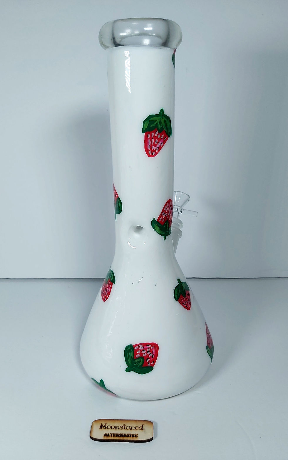 Thumbnail: Main Rear view of the "Strawberries and Cream" 12" bong showing off the fresh summer design