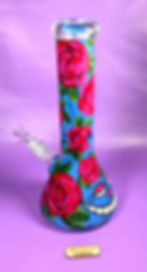 Left side view of the Cheshire Rose 12" Bong showing more of the hand-painted details