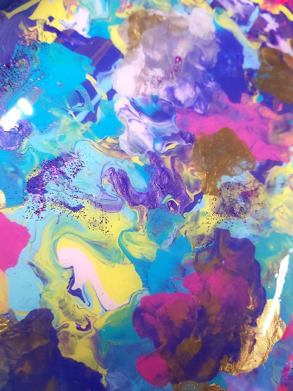 Thumbnail: Close up view of the bright purples, pinks, yellows and blues in this Astrology "Aquarius" inspired rolling tray.