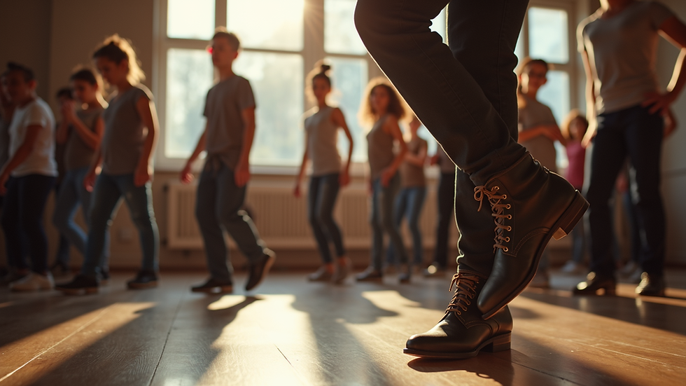 Eye-level view of a tap dance class in action
