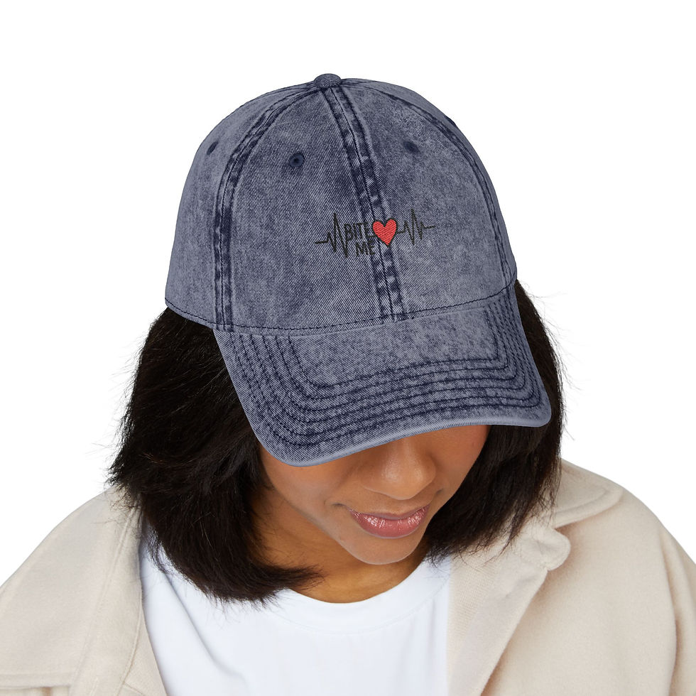 Thumbnail: Embroidered Vintage Cap, Cheeky Chinchilla Bite Me Heartbeat Hat, Hipster 
