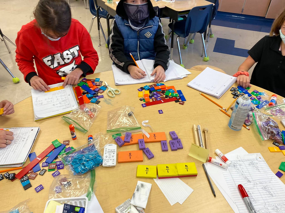Students using manipulatives to add and subtract fractions