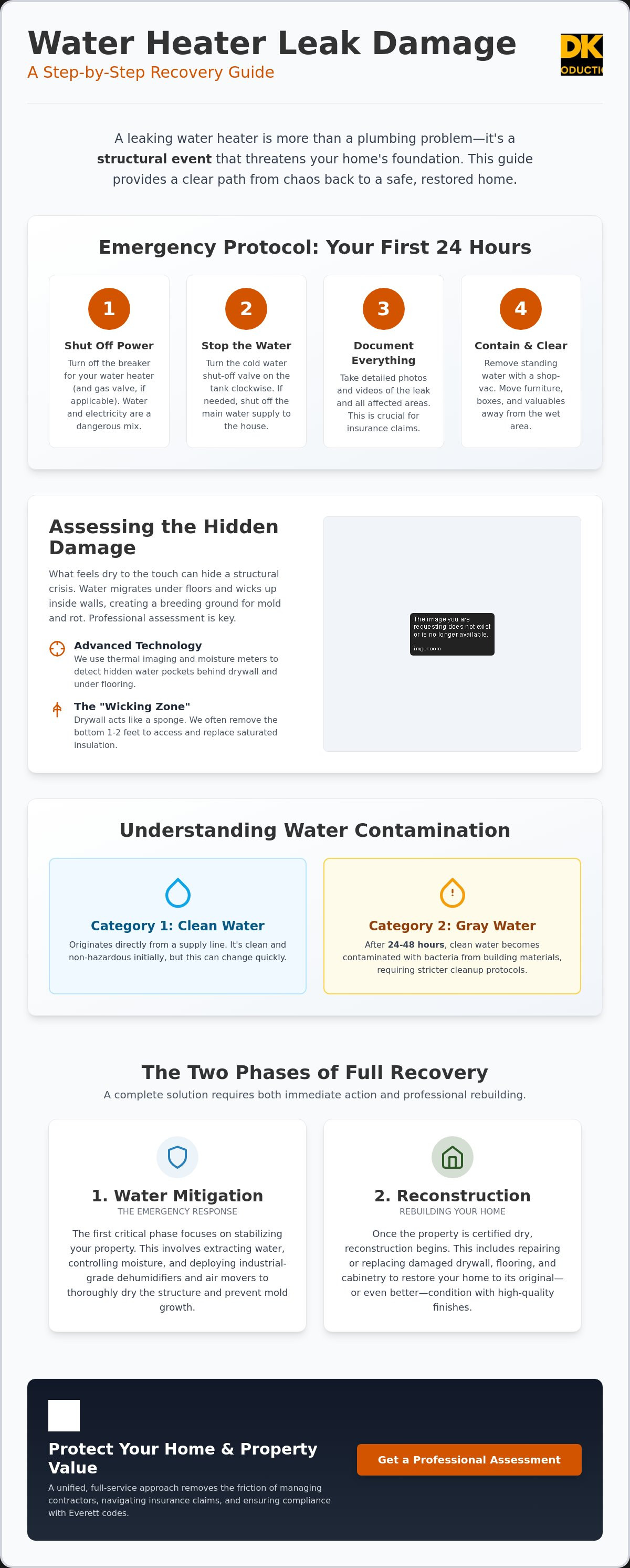 Water heater leak damage repair Everett