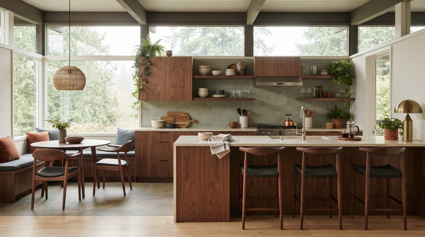 Bothell Kitchen Examples with Mid-century Wood and Natural Light
