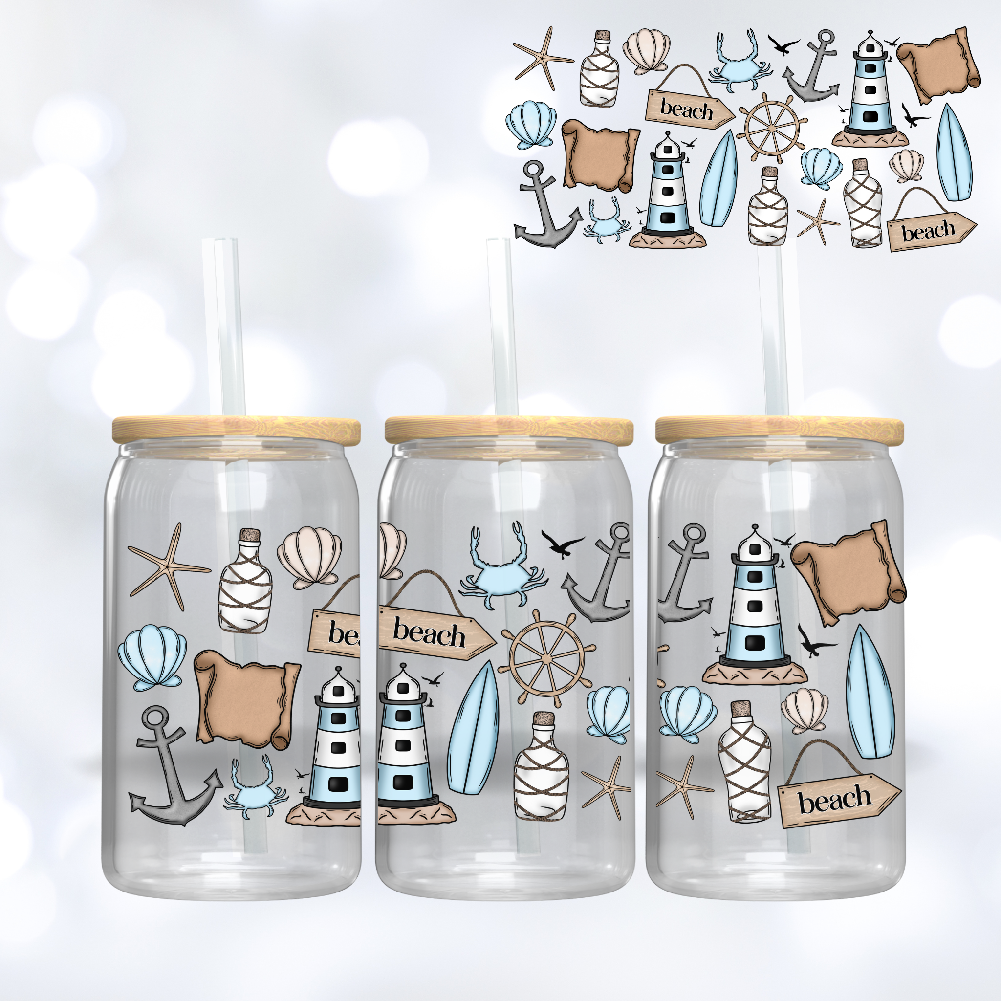 16oz Libbey UV DTF Wrap - Nautical