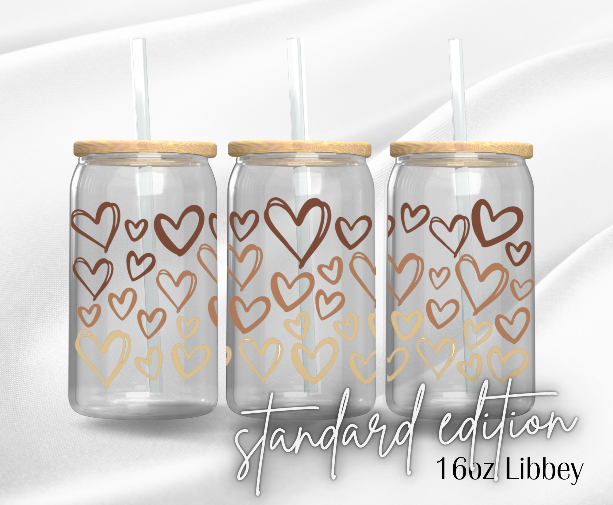 16oz Libbey UV DTF Wrap - Brown Hearts