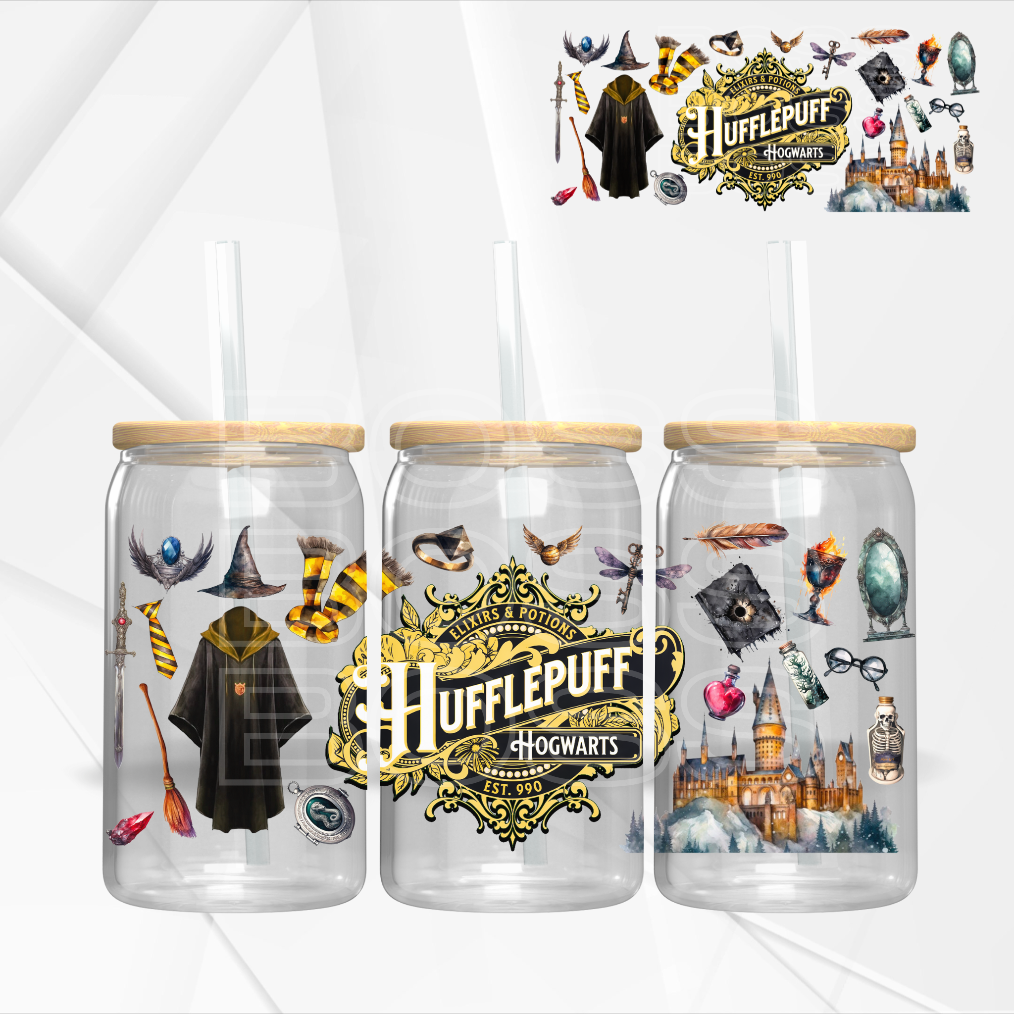 16oz Libbey UV DTF Wrap - Hufflepuff