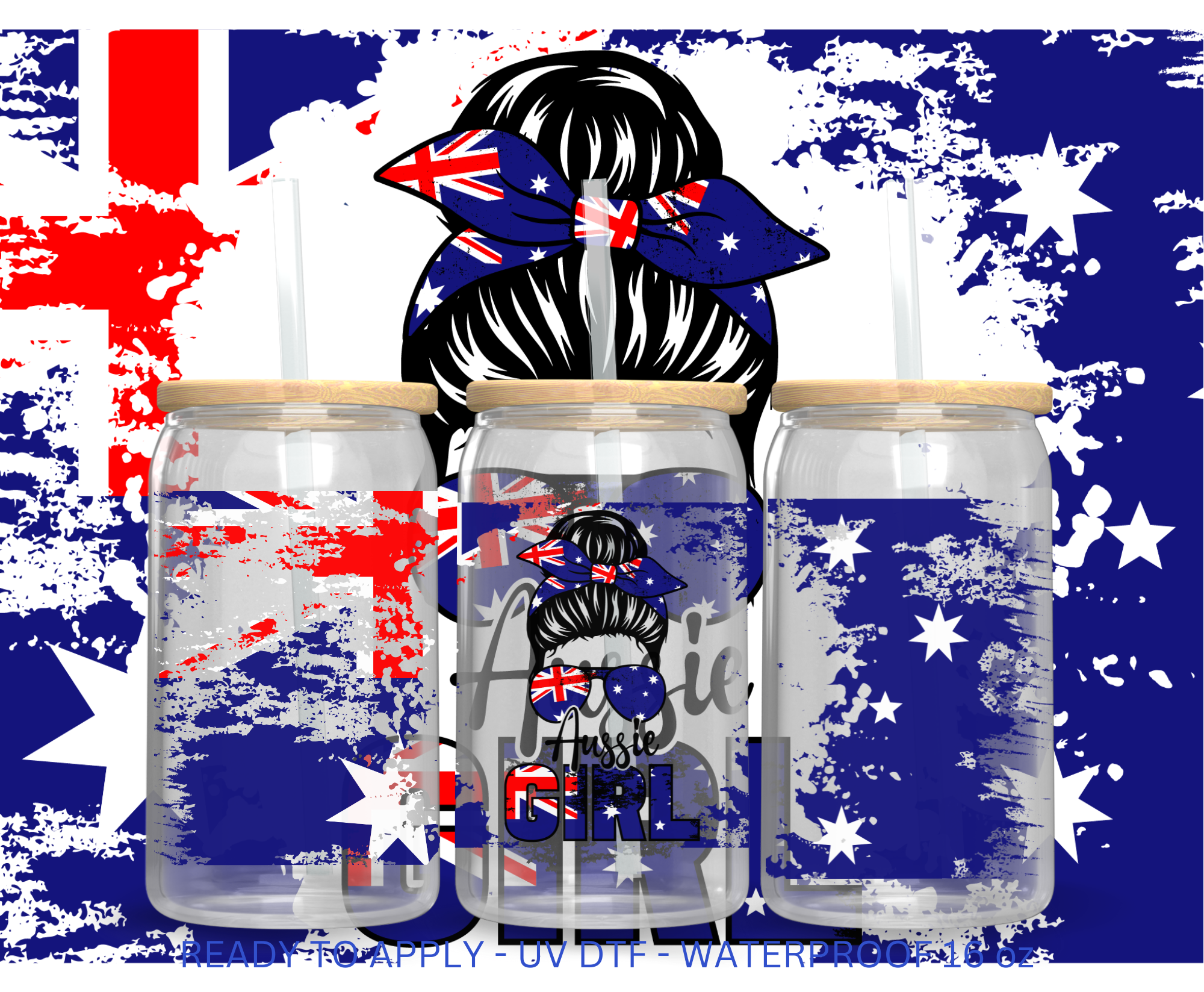 16oz Libbey UV DTF Wrap - Aussie Girl