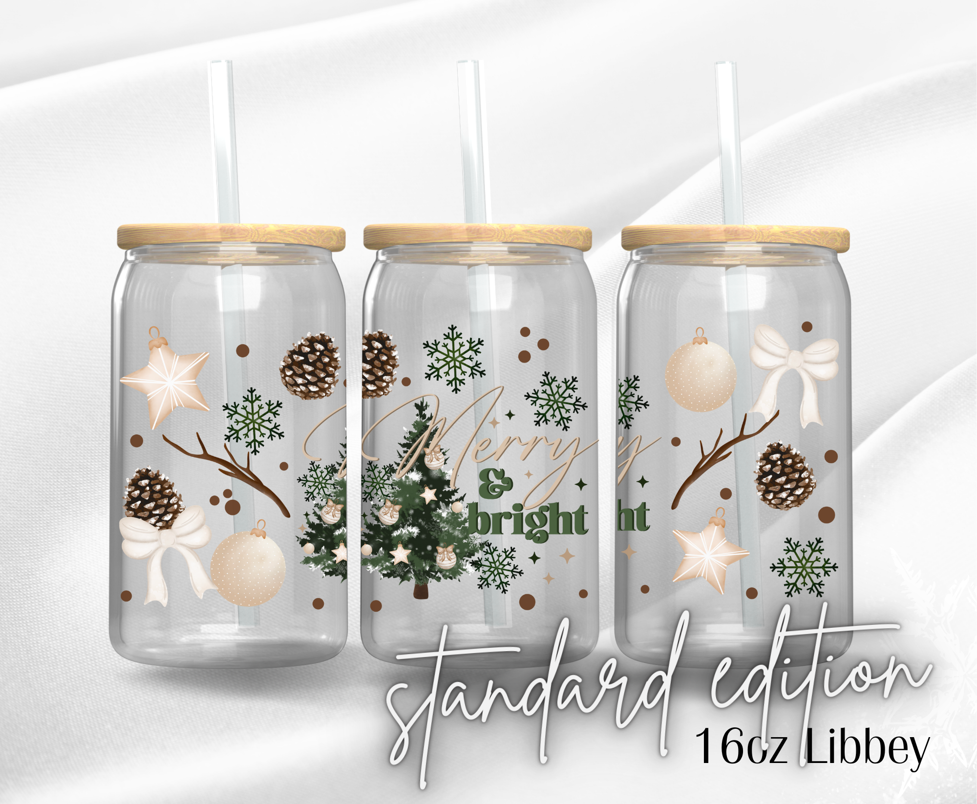 Merry And Bright - 16oz Libbey UV DTF Wrap