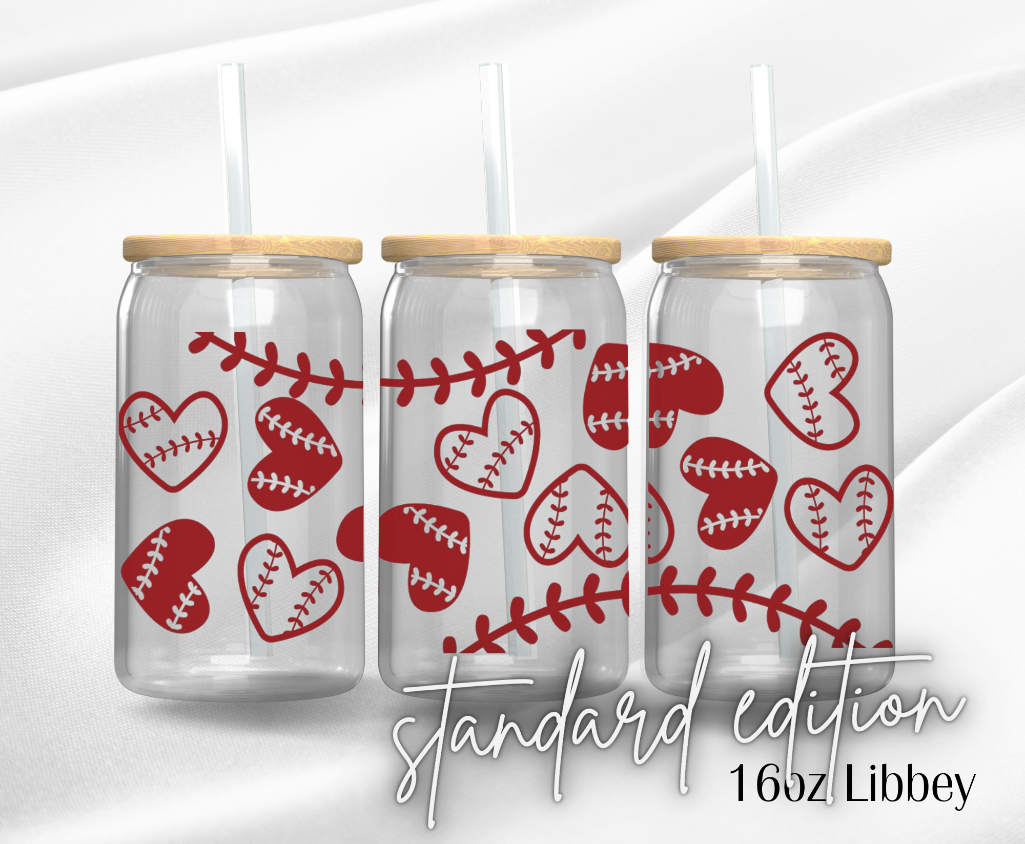 16oz Libbey UV DTF Wrap - Baseball Heart
