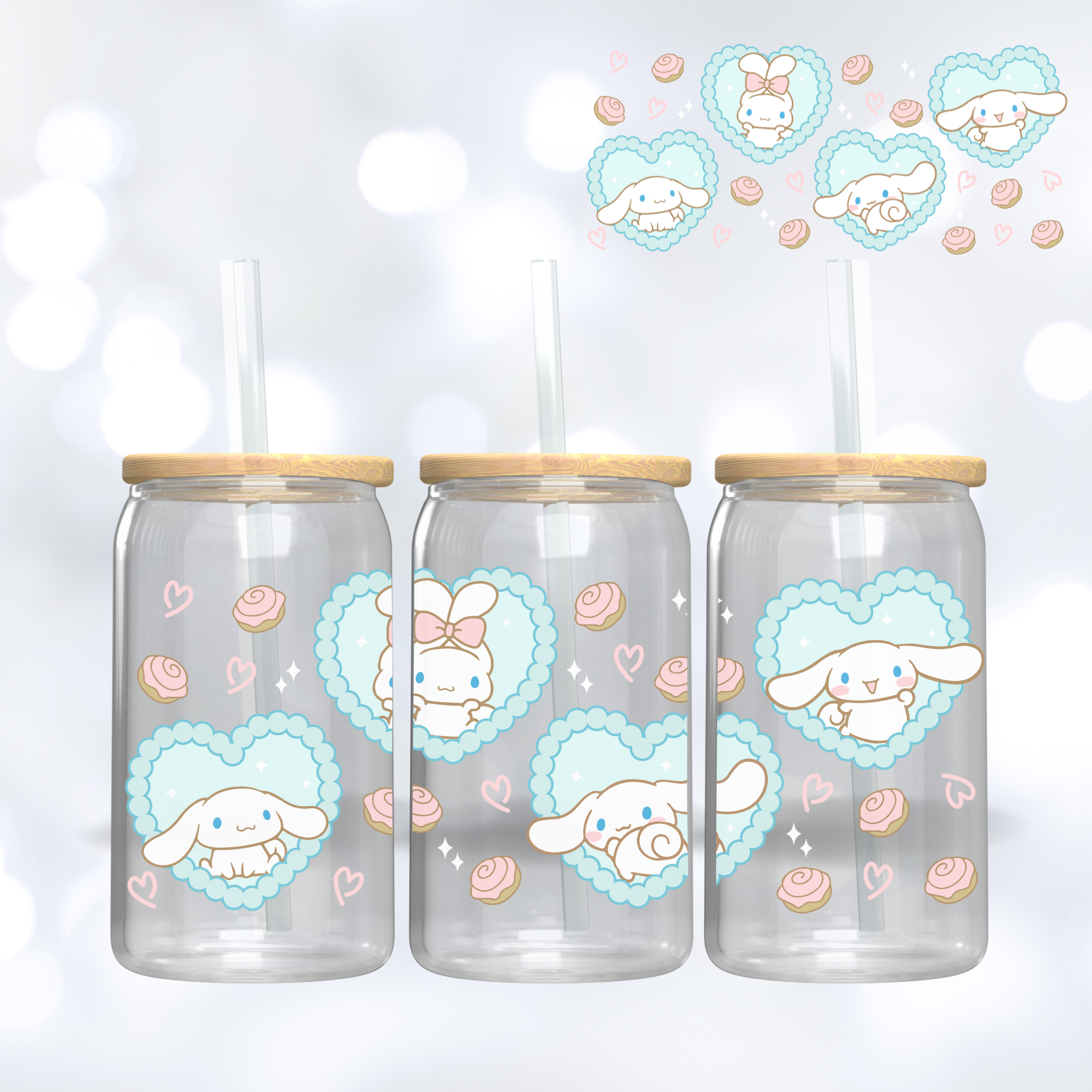 16oz Libbey UV DTF Wrap - Cinnamonroll Heart