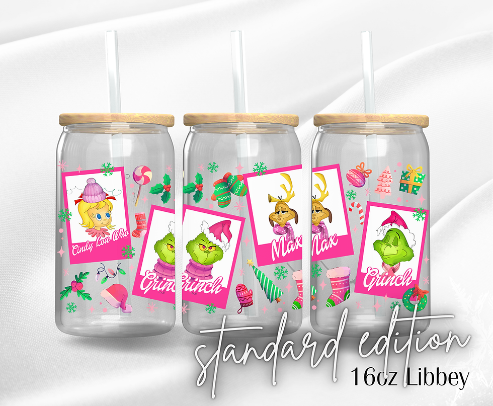Grinch Christmas Cards - 16oz Libbey UV DTF Wrap