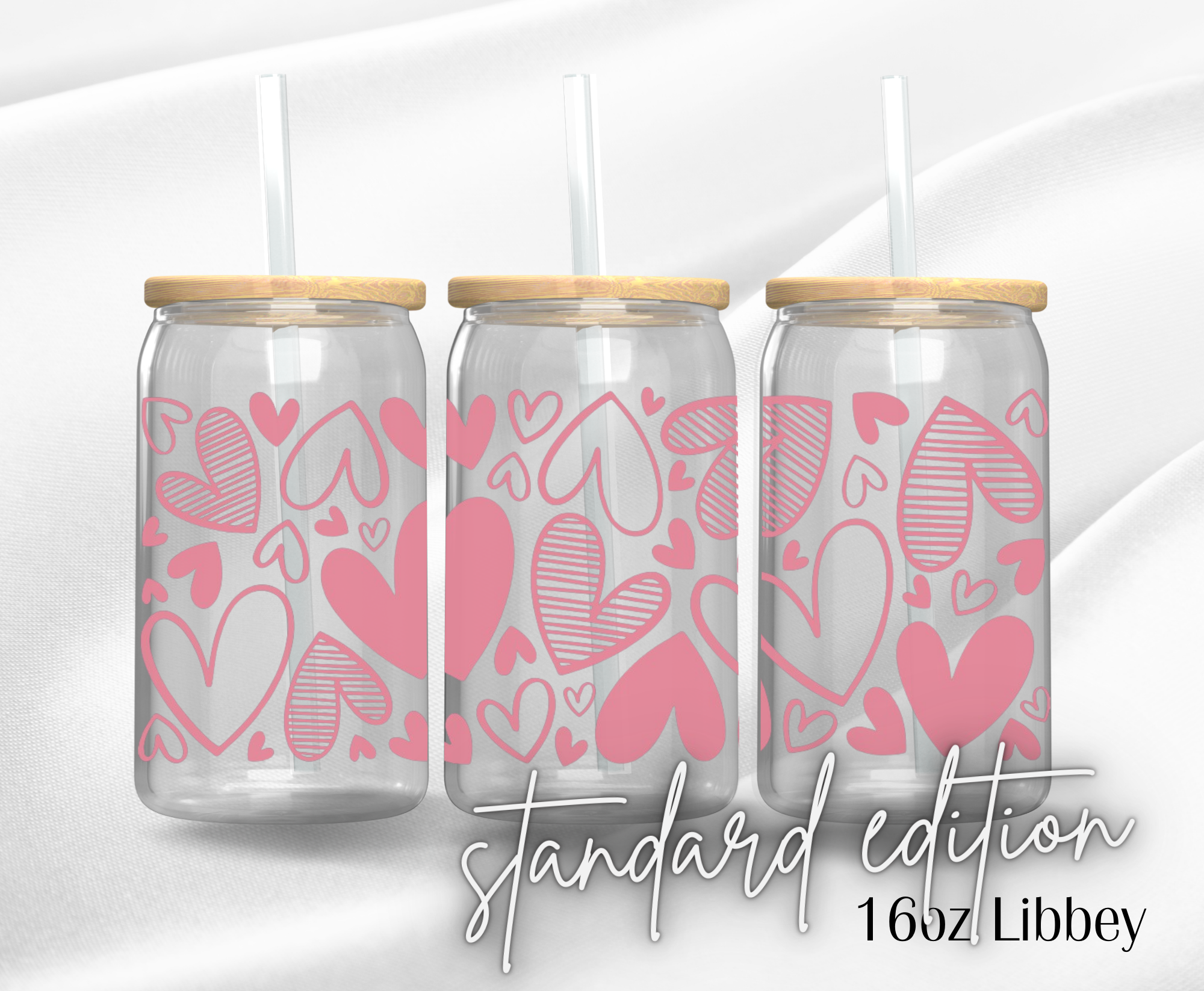 16oz Libbey UV DTF Wrap - Pink Heart Draw