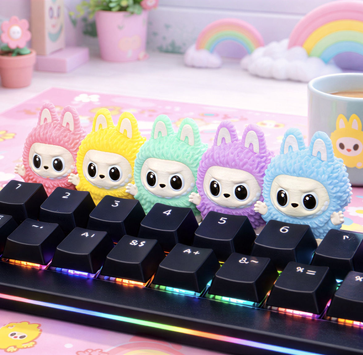 Labubu Pastel Party – El Boyaması PLA Artisan Keycap