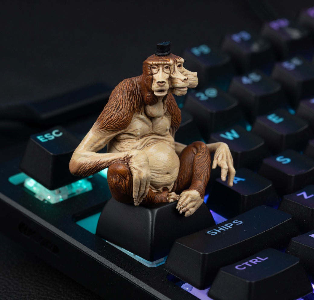 Üç Başlı Maymun Keycap – El Boyaması 3D Baskı Mekanik Klavye keycap