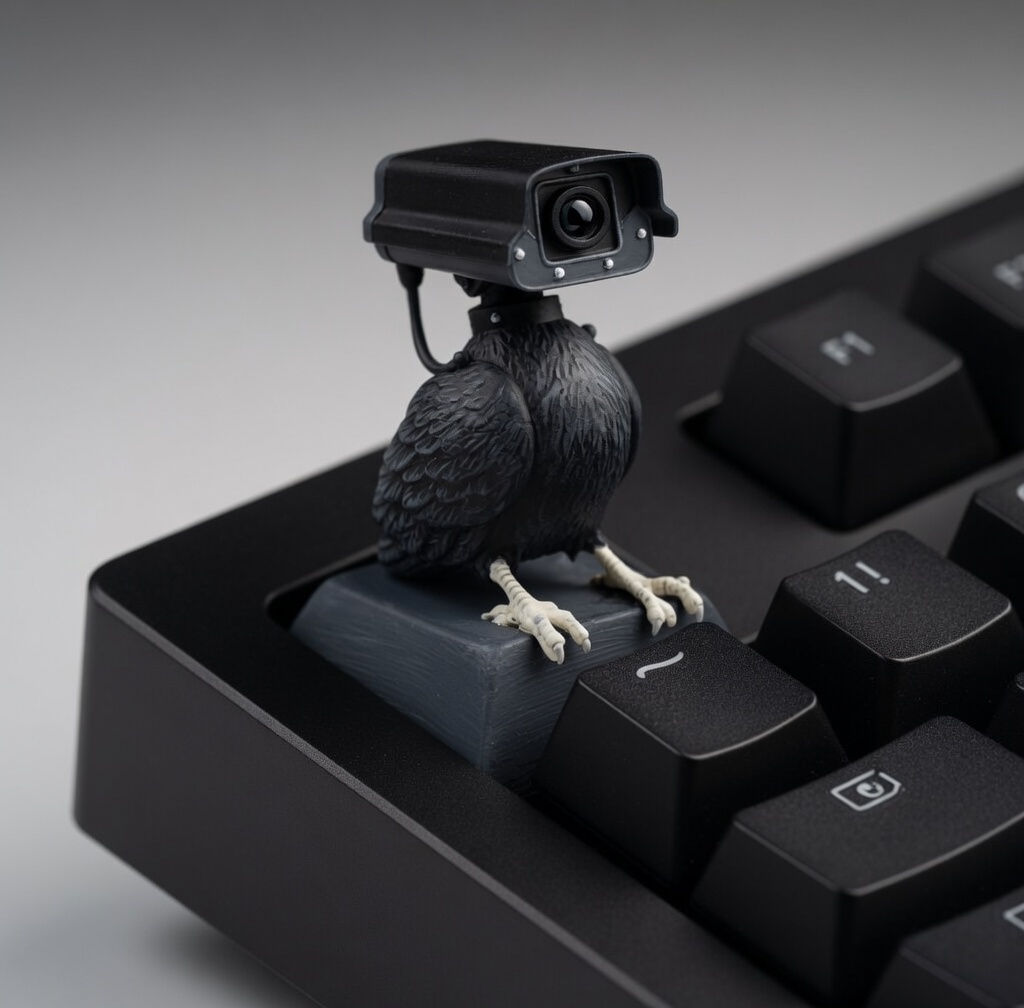 Surveillance Pigeon Keycap – Güvenlik Kamerası Güvercin El Boyaması 3D Baskı Mek