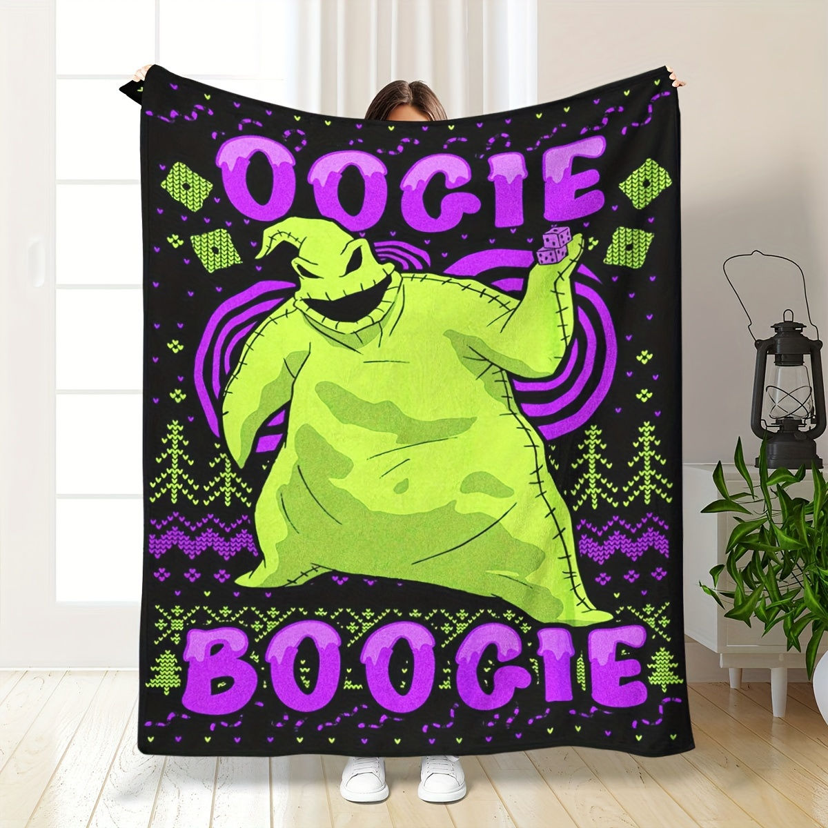 UME Vintage Anime-Themed Oogie Boogie Flannel Throw Blanket, Hypoallergenic Mult
