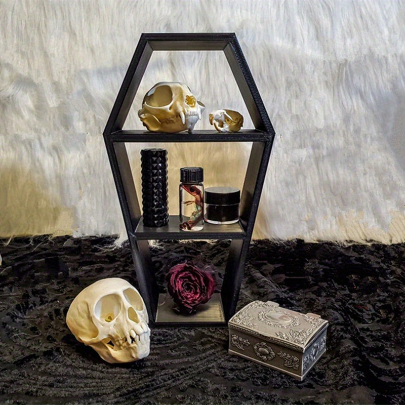 3D Printed Black Coffin Shelf: 10\" Tall Halloween Home Decor - Wall Mounted, Pl