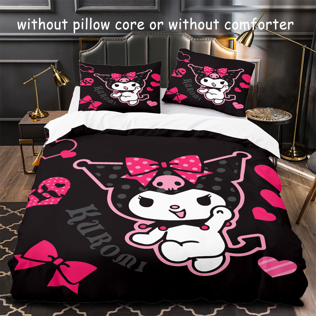Sanrio Kuromi 3D Printed Bedding Set - Soft Polyester, Stain Resistant, Twill We