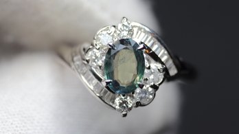 Platinum ring with alexandrite and diamond accents, available in Doylestown, PA.