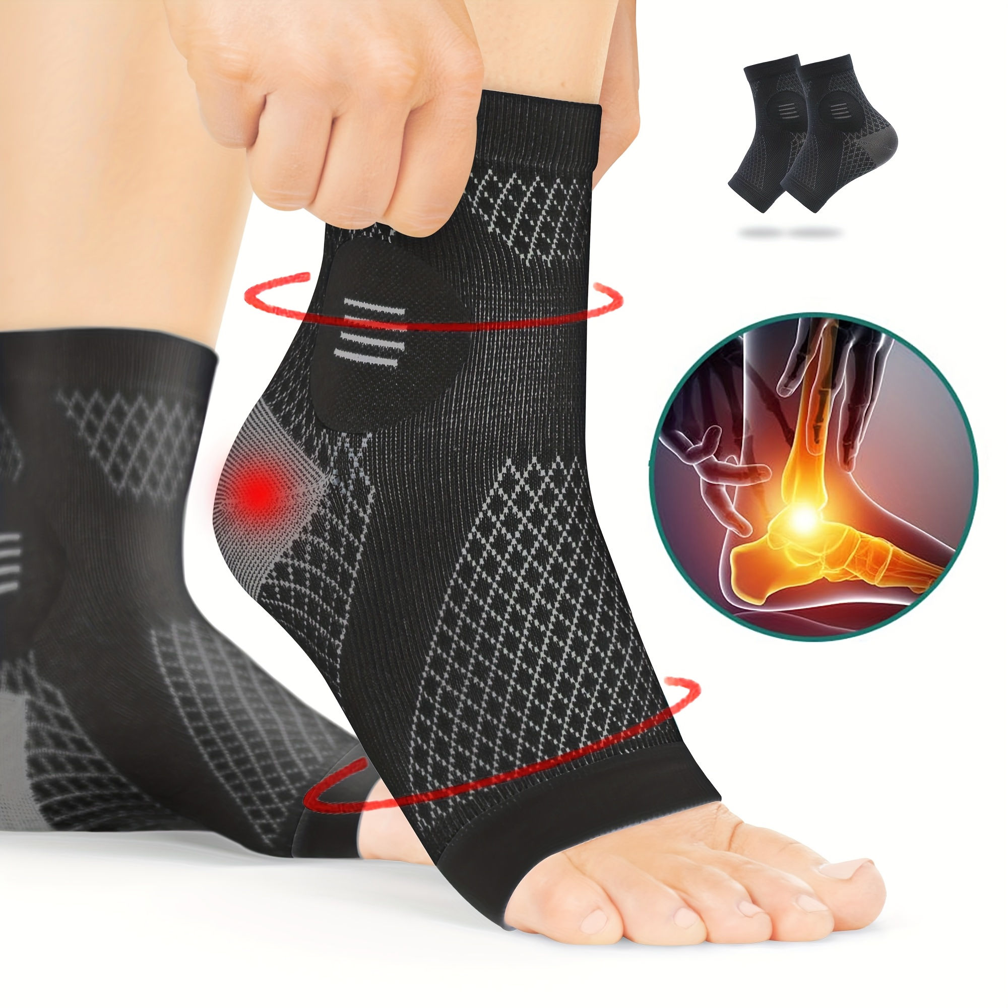 1Pair Ankle Compression Socks,Compression Foot Sleeves with Arch And Ankle Suppo