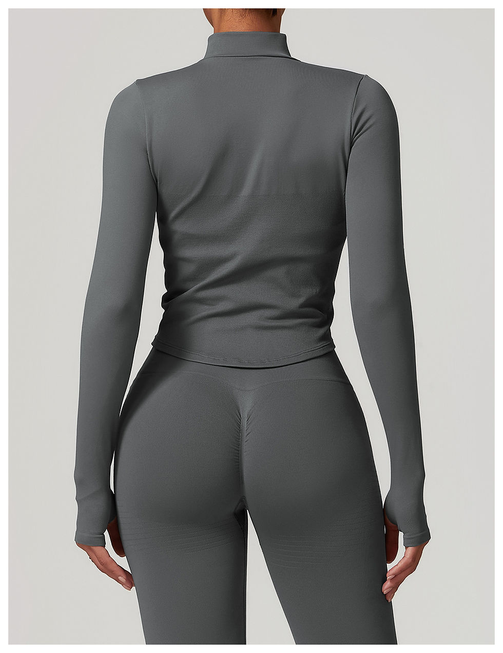 Thumbnail: Zipper Jacket Women Crop Tops Yoga T-shirts Solid Sports Top Long Sleeve Running