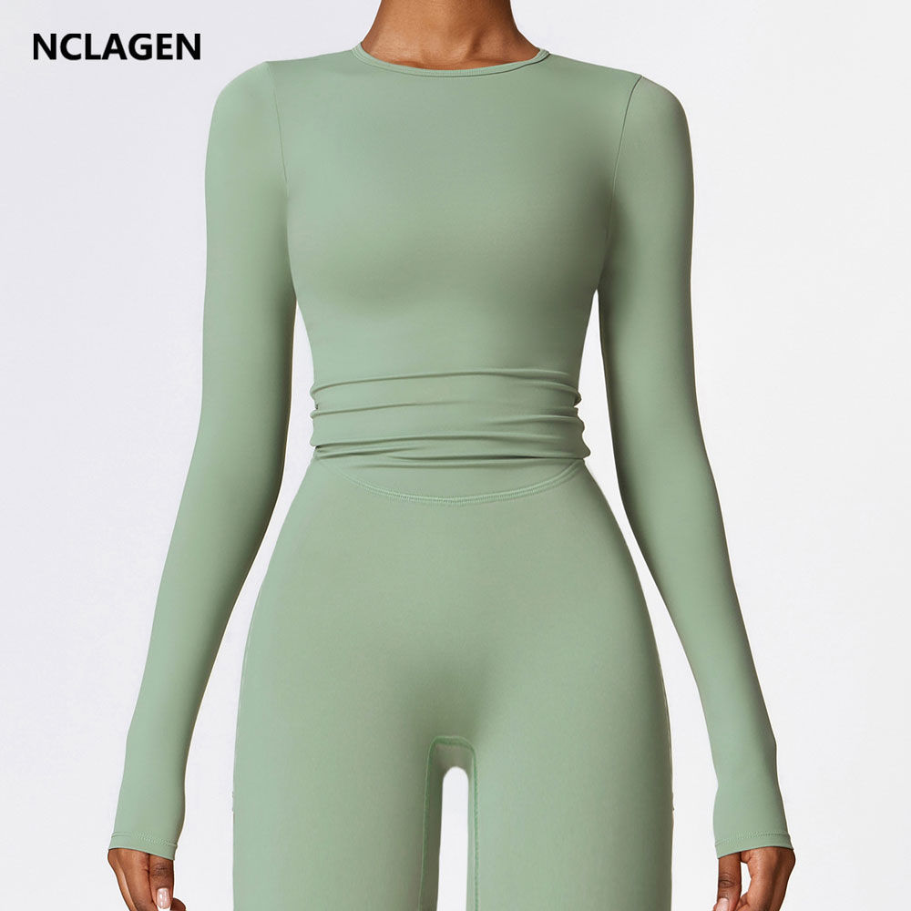 NCLAGEN Yoga Shirts For Women Long Sleeve Winter Fitness Running Gym Clothes Wor
