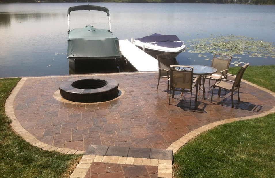 Brick paver patio with firepit