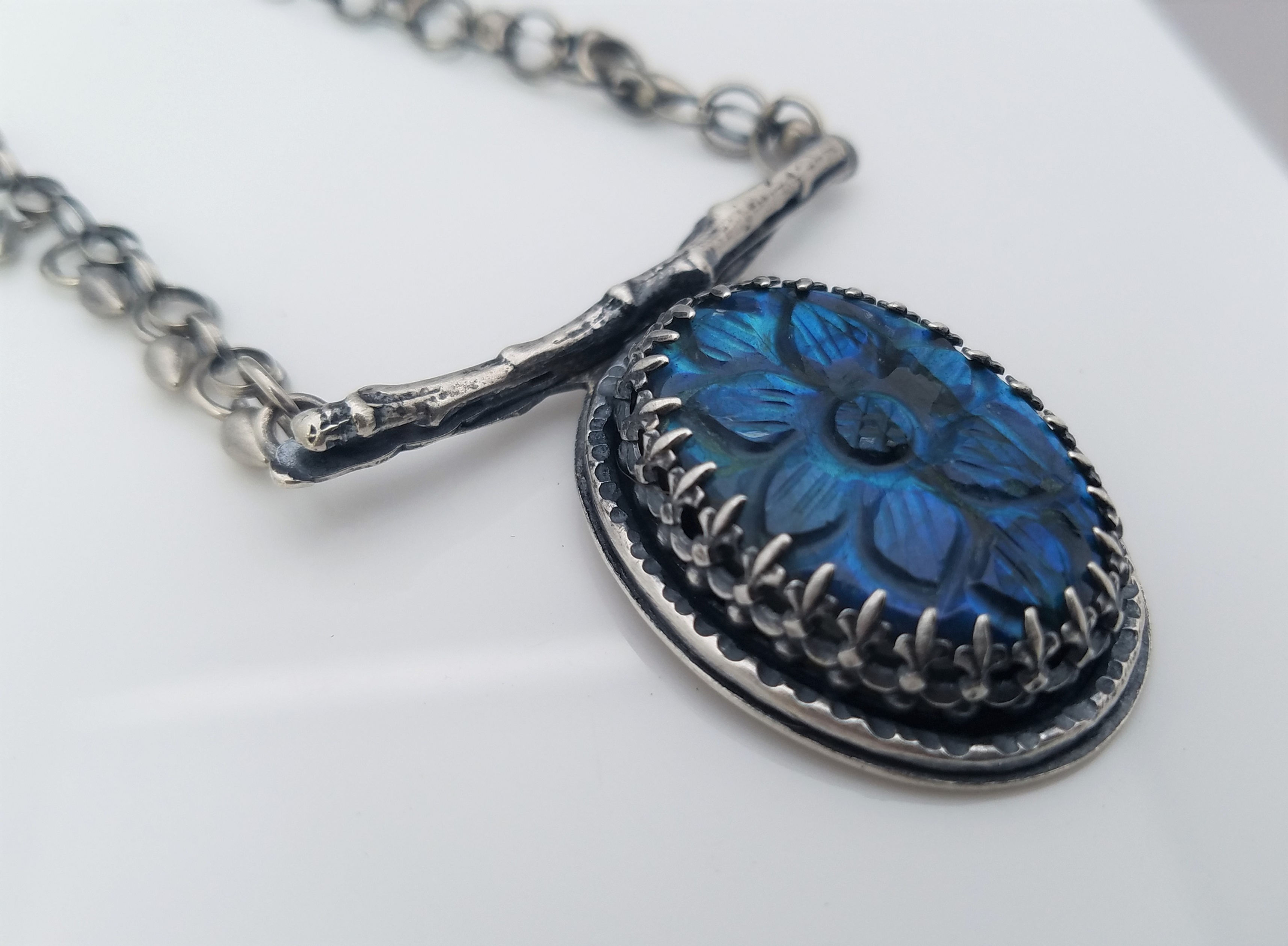 Carved Flower Labradorite Necklace