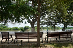 bancas en el rio