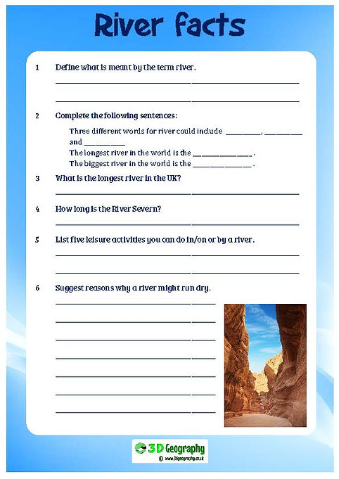 free rivers worksheets for teaching the geography topic of rivers