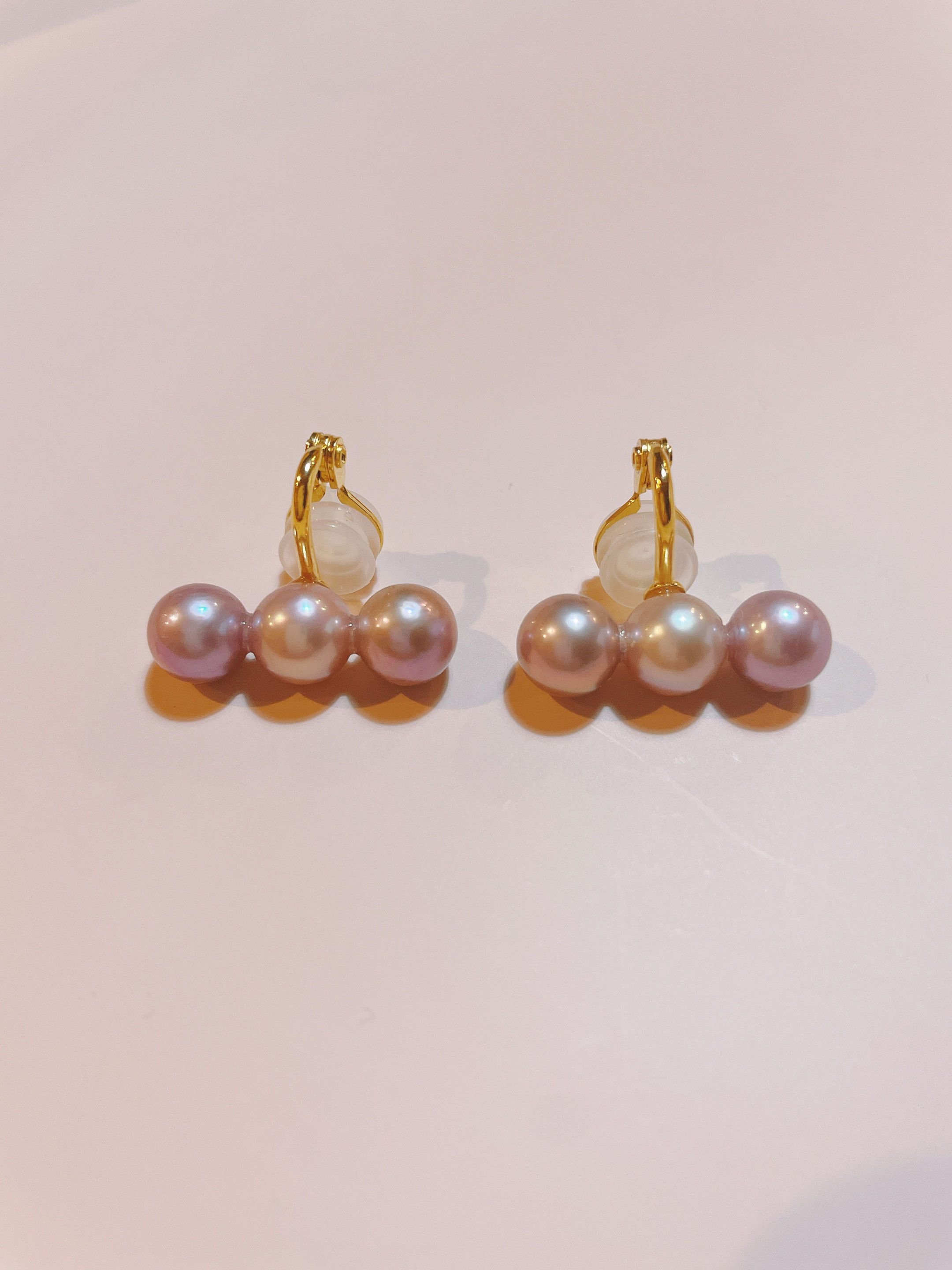 3 pink pearl earrings