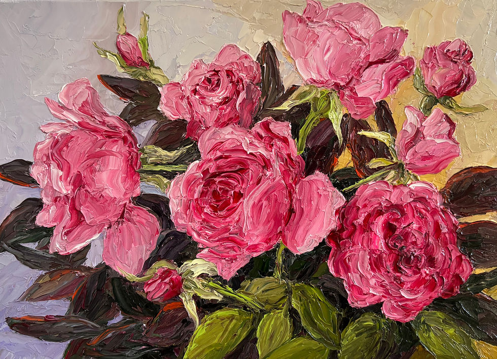 ROSES ET FEUILLES DE COTINUS - 24 X 33