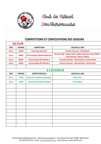 Planning Avril 2026