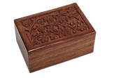 Wooden urn engraved with vining flowers