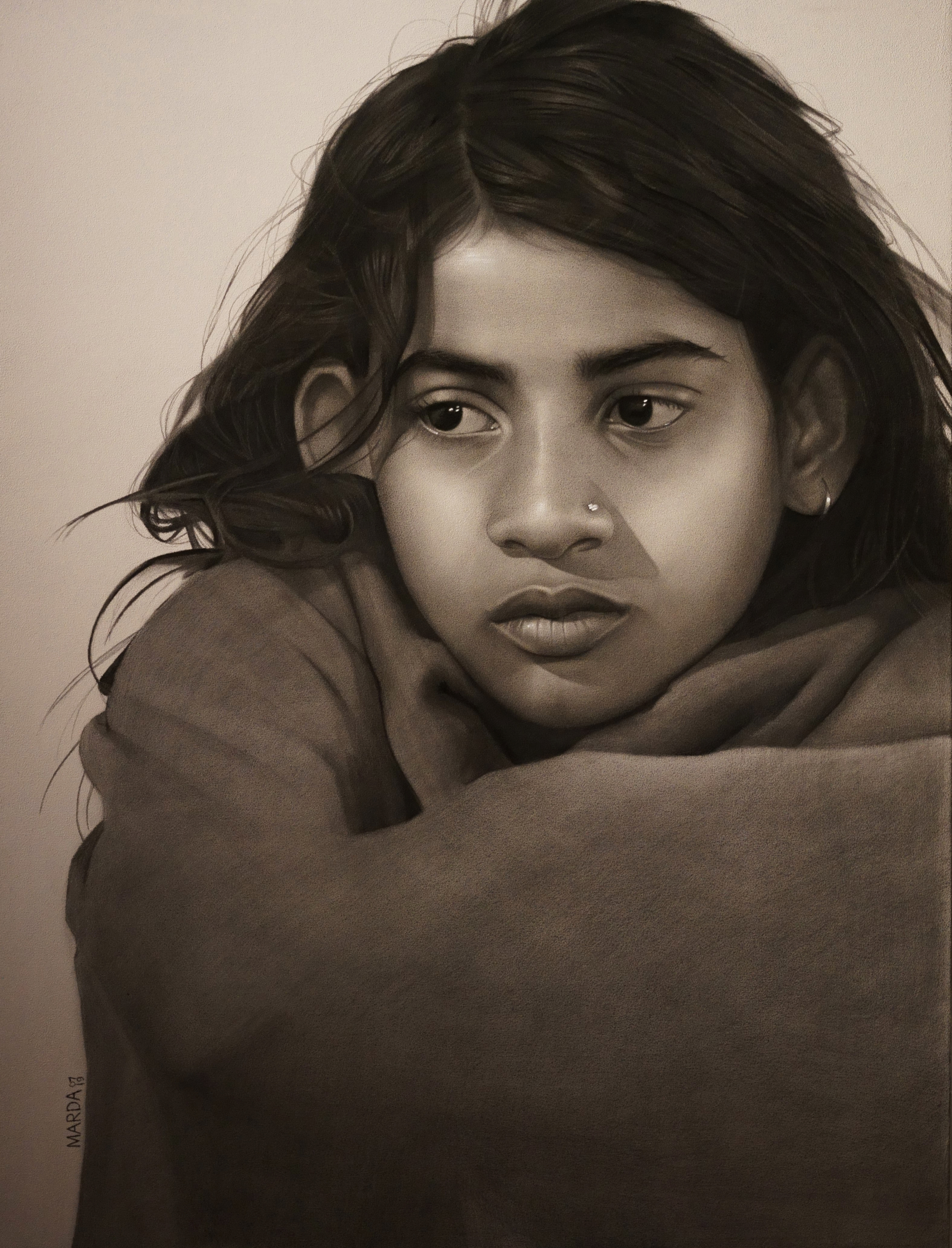Hope, 48”x36”, Charcoal on canvas. (2019)