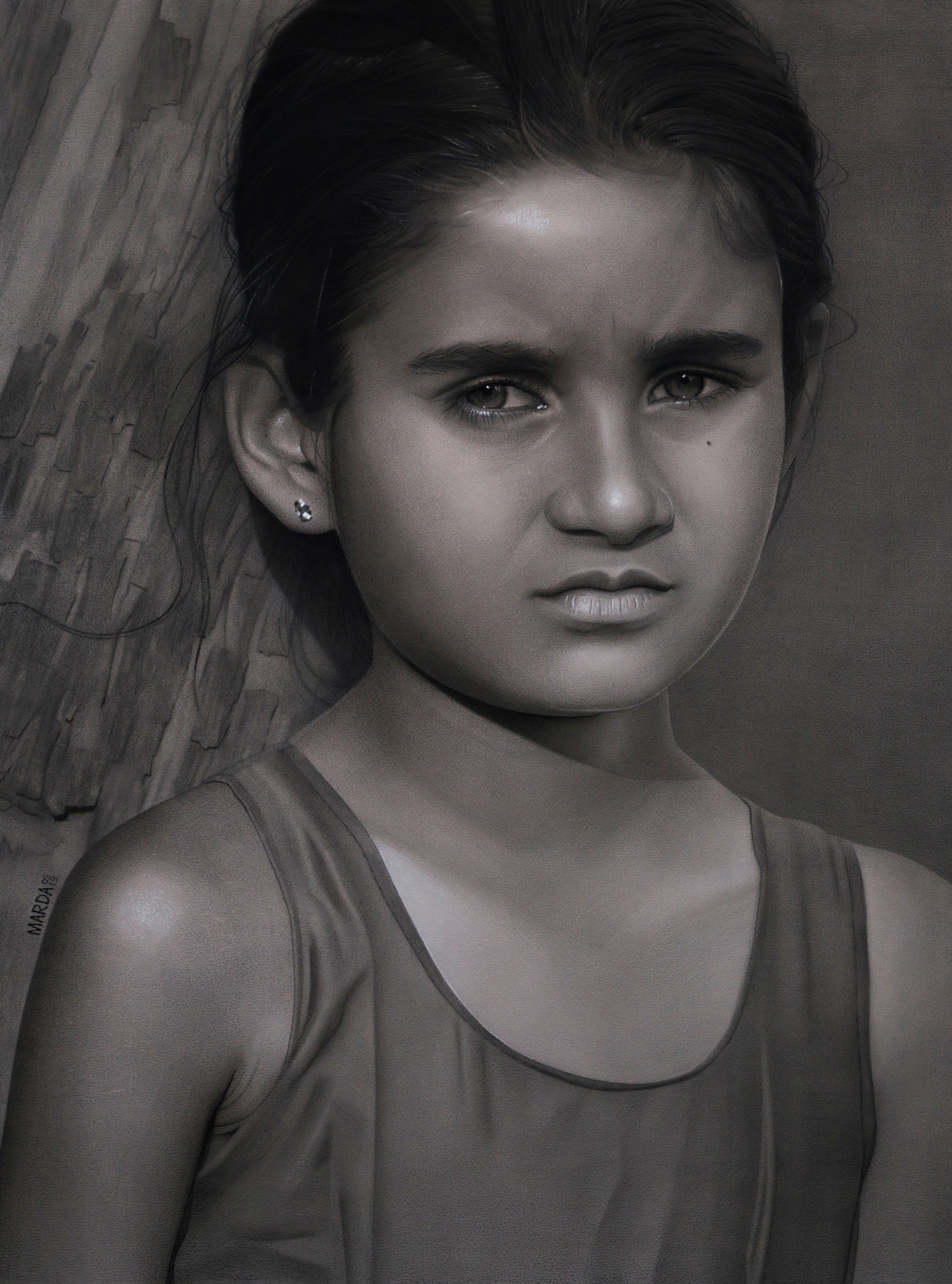 Devi- I, 48”x36”, Charcoal and white pastel on canvas. (2019)