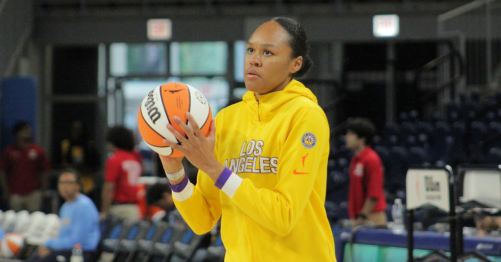 Azurá Stevens warms up before the Los Angeles Sparks vs. Chicago Sky game at Wintrust Arena.