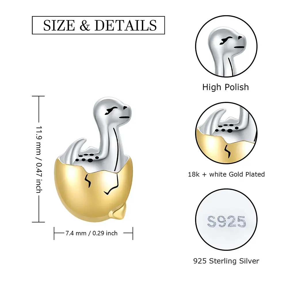 Thumbnail: Stud Earrings 925 Sterling Silver Dinosaur  Plating	Gold Plated, Platinum Plated