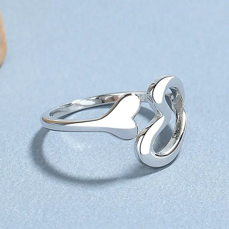 Thumbnail: 925 Sterling Silver Hollow Heart  Fashion and Minimalist Heart-shaped Ring
