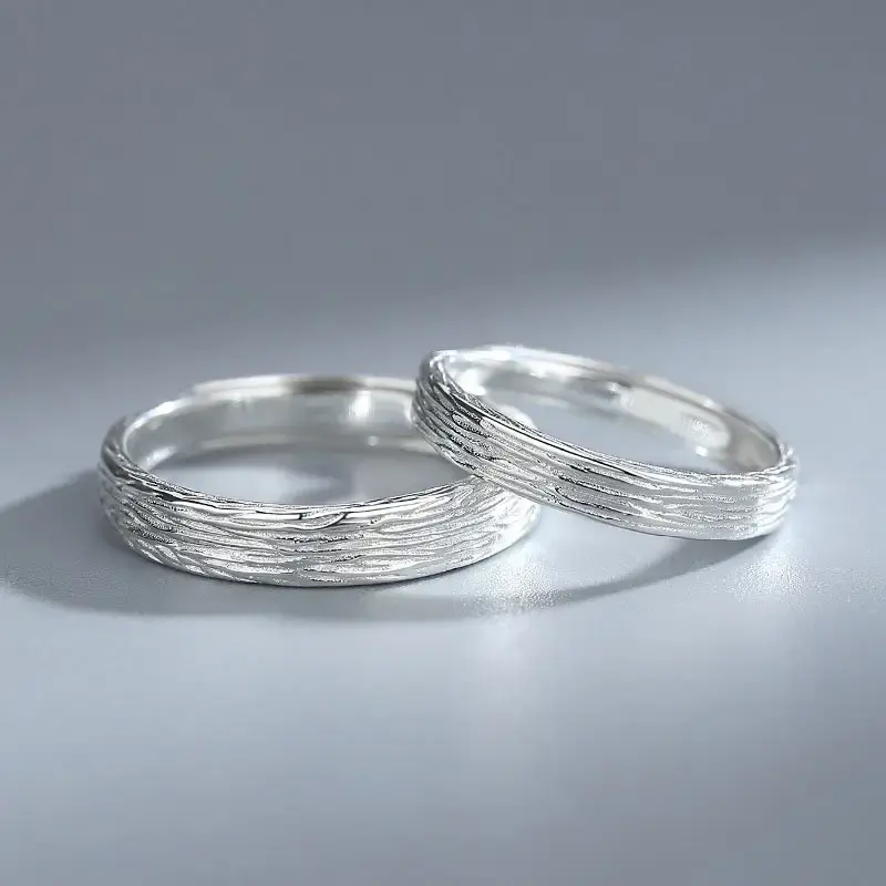 Thumbnail: Simple couple rings 925 sterling silver jewelry vintage texture adjustable ring
